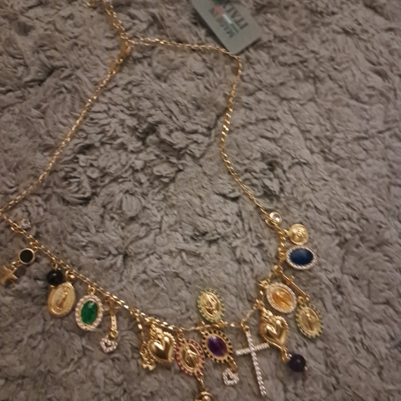 Mia Fiore 18k Gold-plated Sterling Silver Multi-color Rosary Charm Necklace - Picture 2 of 3